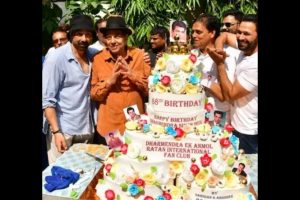 Dharmendra celebrates 88th birthday with fans, cuts 7-tier cake