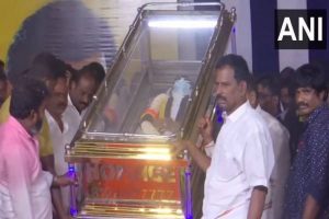 Mortal remains of DMDK chief Vijayakanth brought to Island Ground in Chennai