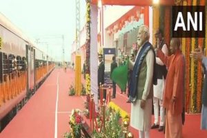 PM Modi flags of two Amrit Bharat, six Vande Bharat trains from Ayodhya Dham Station