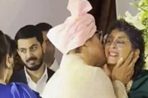 Aamir Khan greets ex-wife Kiran Rao with a kiss at daughter Ira’s wedding