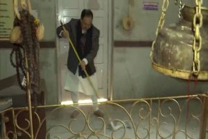 BJP president JP Nadda cleans Delhi’s Pashupati Nath Temple premises ahead of Pran Pratishtha event in Ayodhya