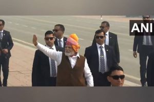 PM Modi waves at people on Kartavya Path after conclusion of 75th Republic Day parade