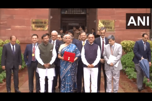 Nirmala Sitharaman arrives at Finance Ministry ahead of Budget 2024