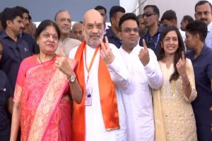 Home Minister Amit Shah casts his vote for third phase of Lok Sabha elections in Ahmedabad