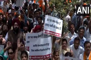 “AAP MLAs involved with tanker mafias..” BJP workers stage protest against AAP over water crisis in Delhi