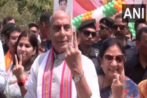 Defence Minister Rajnath Singh and his wife cast their vote in Lucknow, urge citizens to participate