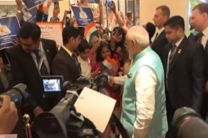 PM Modi receives warm welcome from members of Indian diaspora at hotel in Moscow