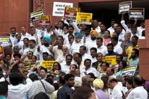 Opposition MPs protest in Parliament premises against Centre’s ‘misuse’ of ED, CBI