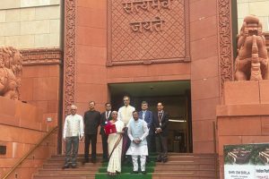 Finance Minister Nirmala Sitharaman arrives in Parliament to present Union Budget 2024