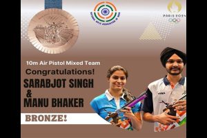 Historic second medal for Manu Bhaker, wins bronze with Sarabjot Singh in 10 m Air Pistol mixed team event