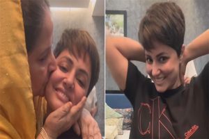 Hina Khan’s mom turns emotional as actor chops off hair , amid cancer treatment