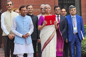 FM Nirmala Sitharaman heads to Rashtrapati Bhavan with the budget documents