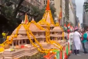 US: India Day Parade held in New York, showcases carnival float featuring Ram Mandir