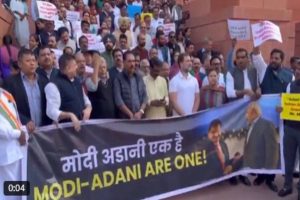 Opposition MPS stage protest at Parliament premises over Adani issue