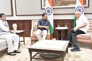 Vice President Jagdeep Dhankhar Meets Arvind Kejriwal and Sanjay Singh at Vice-President’s Enclave
