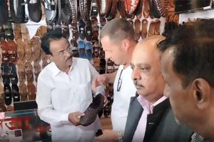 Italian fashion house Prada’s team in Kolhapur, interacts with Chappal makers