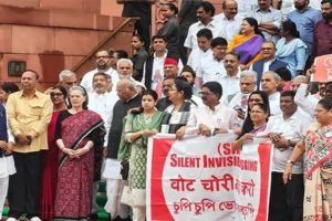 INDIA Bloc MPs Protest SIR Issue in Parliament, Don ‘124 Not Out’ T-Shirts