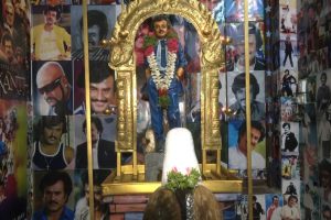 Rajinikanth completes 50 years in cinema, fan adorns Rajini temple with actor’s photos, movie posters in Madurai