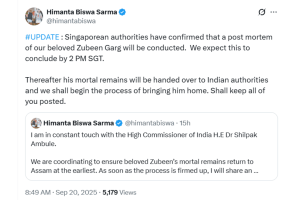 Zubeen Garg’s Mortal Remains to Be Brought to Guwahati After Post-Mortem in Singapore, Confirms Assam CM
